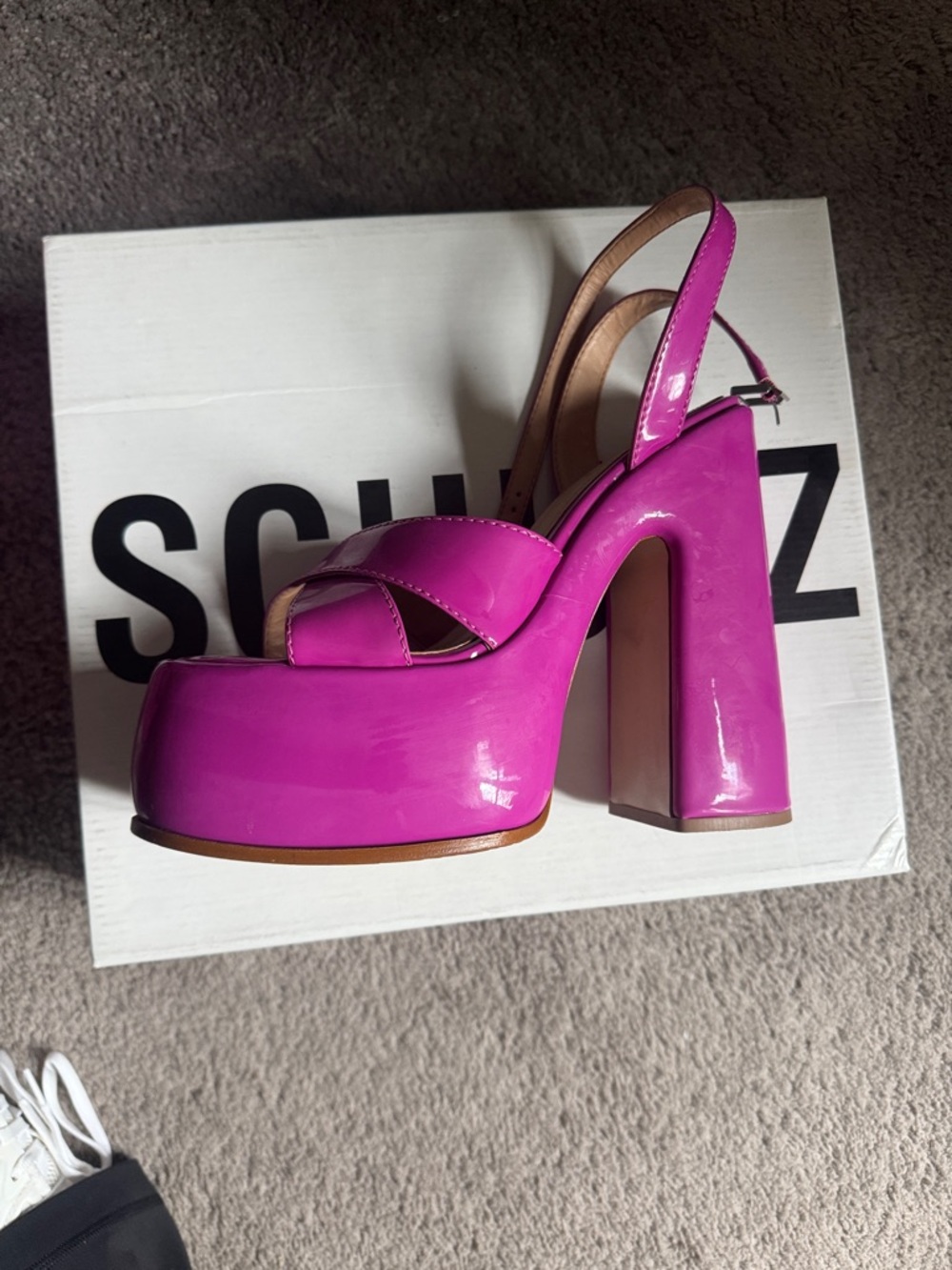 SCHUTZ Hot Pink Patent Platform Slingback Heels - Picture 2 of 4